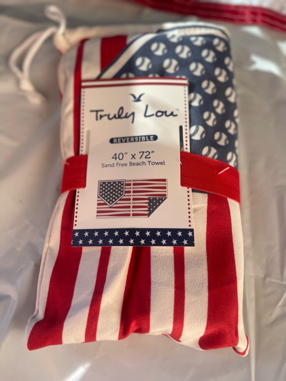 Truly Lou Baseball flag beach towel - sand free 40”x72”-  Brand new!